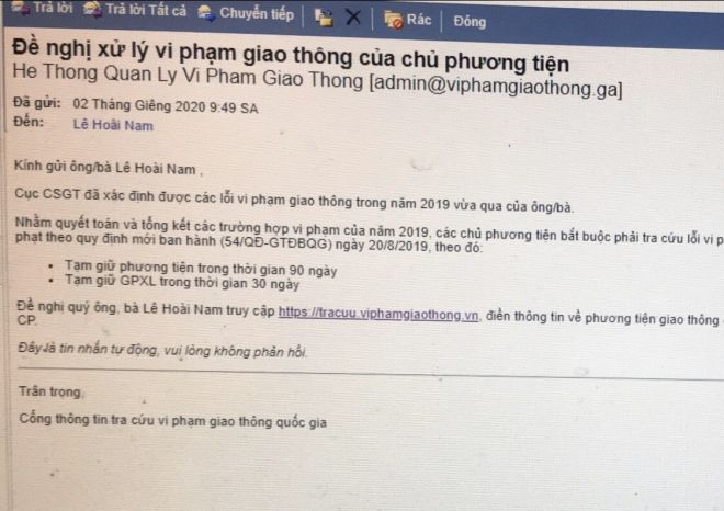 Cảnh báo lừa đảo xử lý vi phạm giao thông của tội phạm công nghệ cao